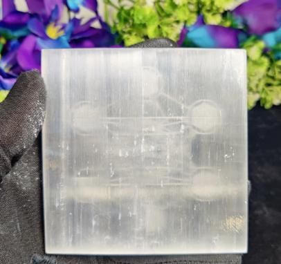 Selenite Charging Plate (Satin Spar Selenite) | Man Surrounded With Chakra Symbols